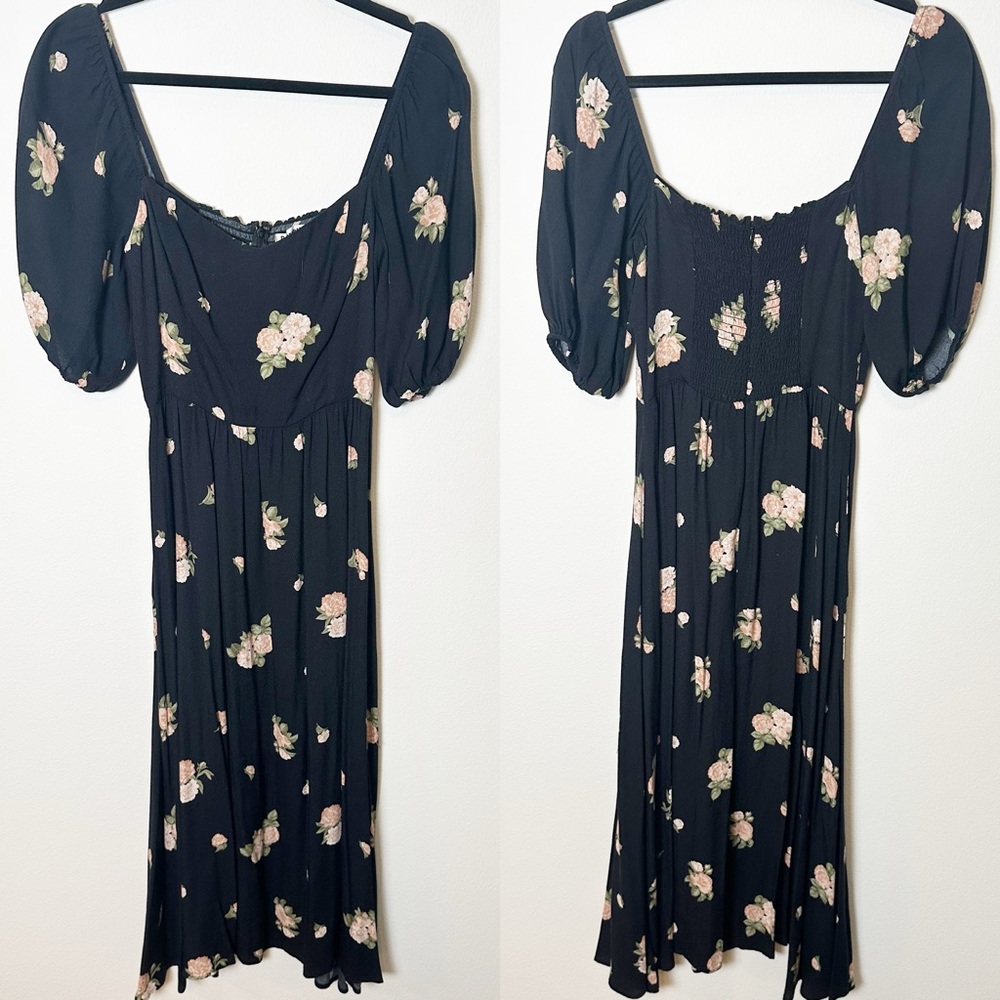 Reformation Zippy Midi Dress Aphrodite Black Pink Floral Sweetheart Neckline 2 - Picture 3 of 8